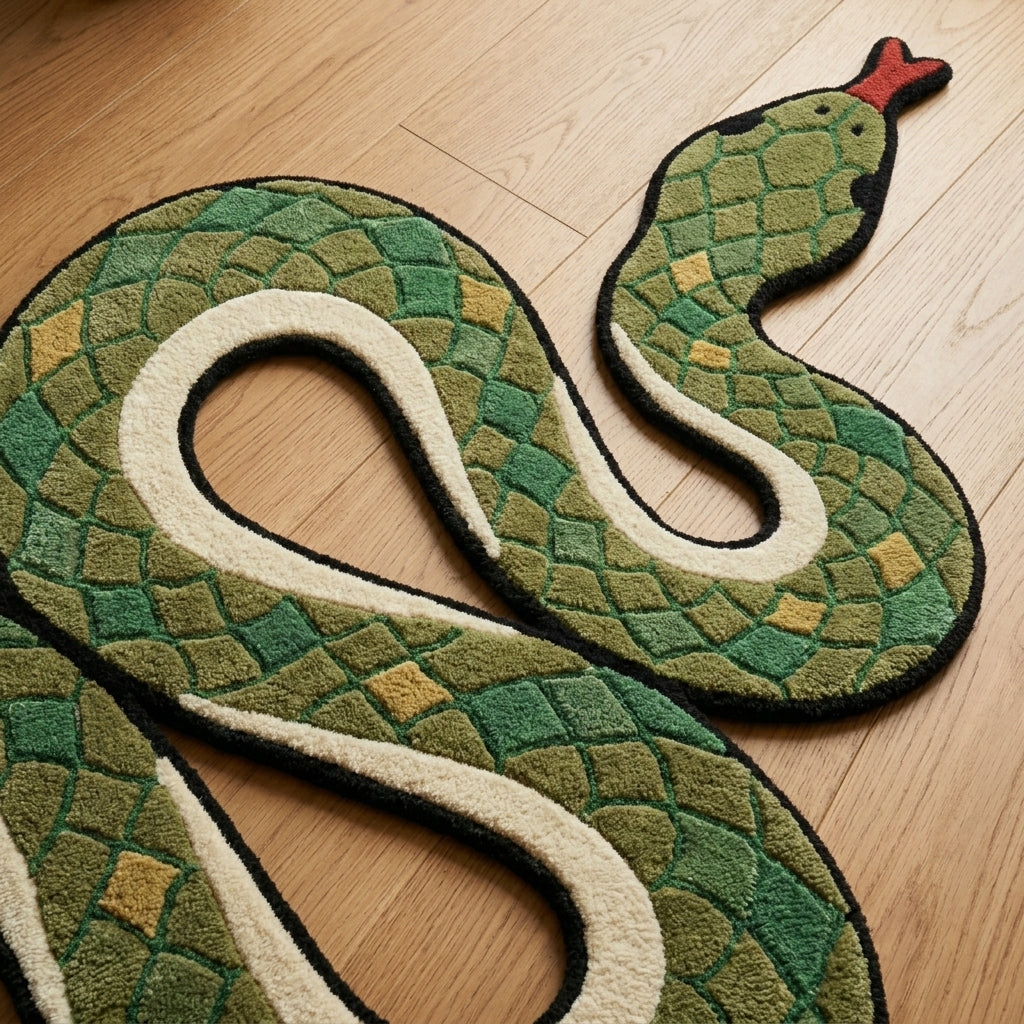 Garden Serpent — Botanical Hallway Runner — Carved pile detail