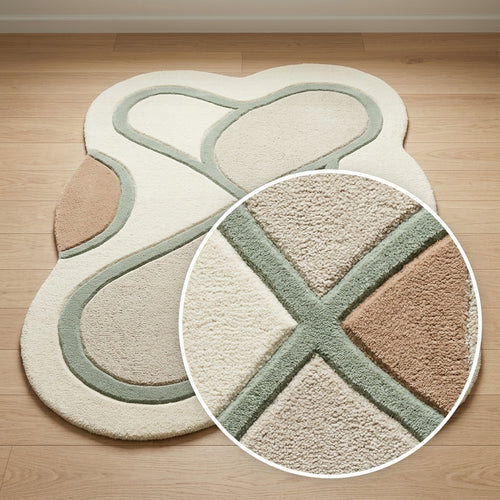 Cloudfield Cross — Ivory & Sage Detail Rug — Carved pile detail