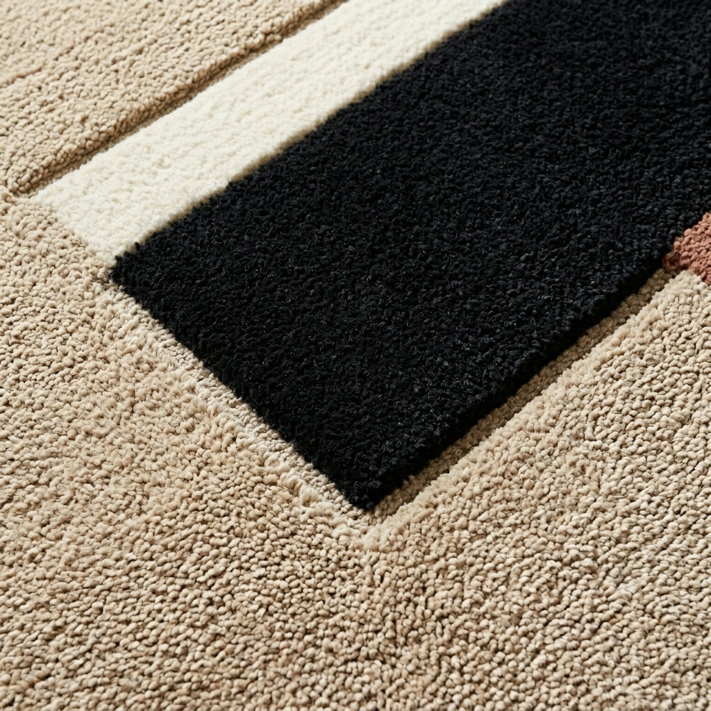 River Blocks — Sand & Black Rug — Carved pile detail