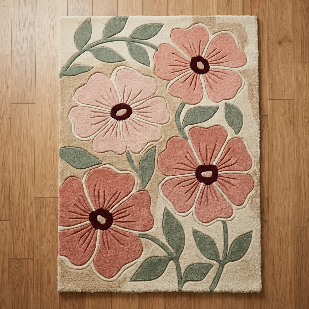 Blush Field — Floral Relief Rug — Carved pile detail