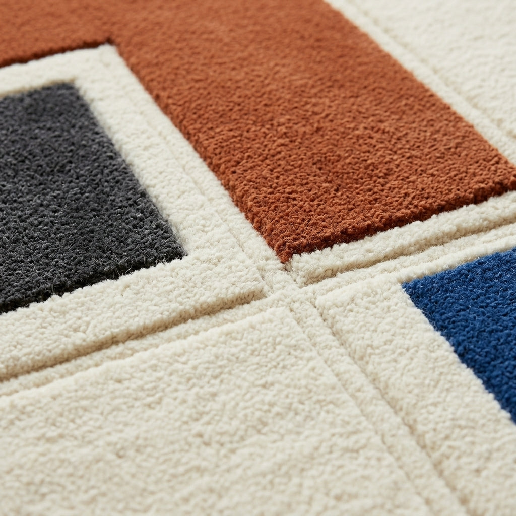 Clay & Cobalt Stack Rug — Carved pile detail