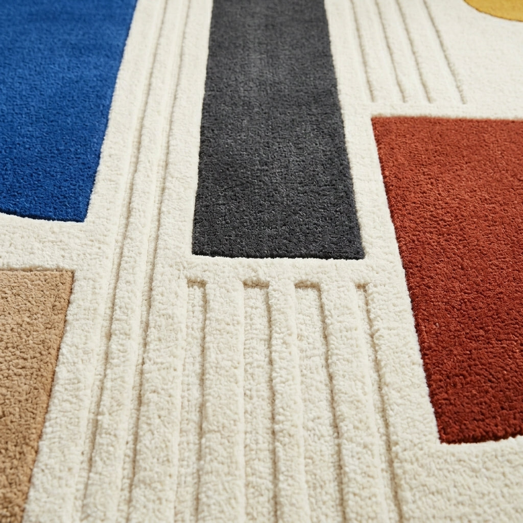 Round Bauhaus Blocks Rug — Carved pile detail
