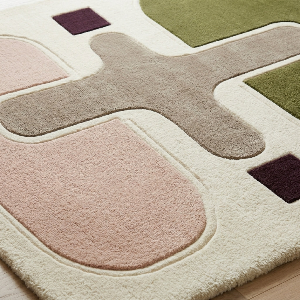 Olive & Blush Balance Rug — Carved pile detail