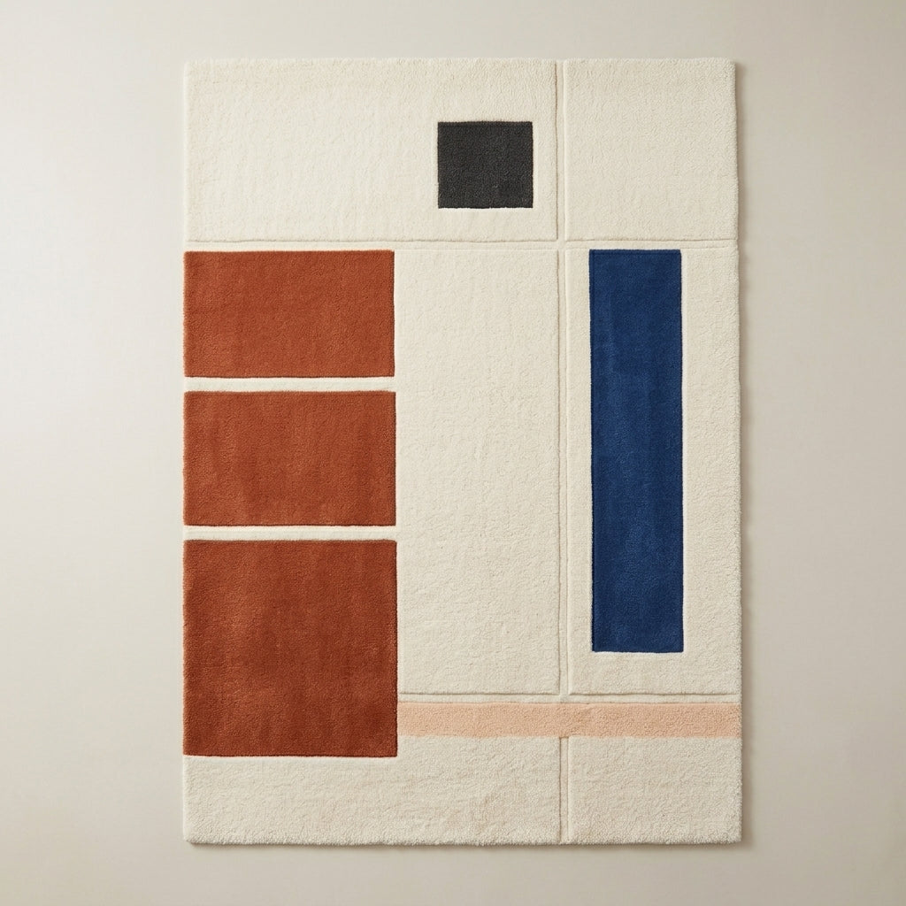 Clay & Cobalt Stack Rug — Hero / room / overview