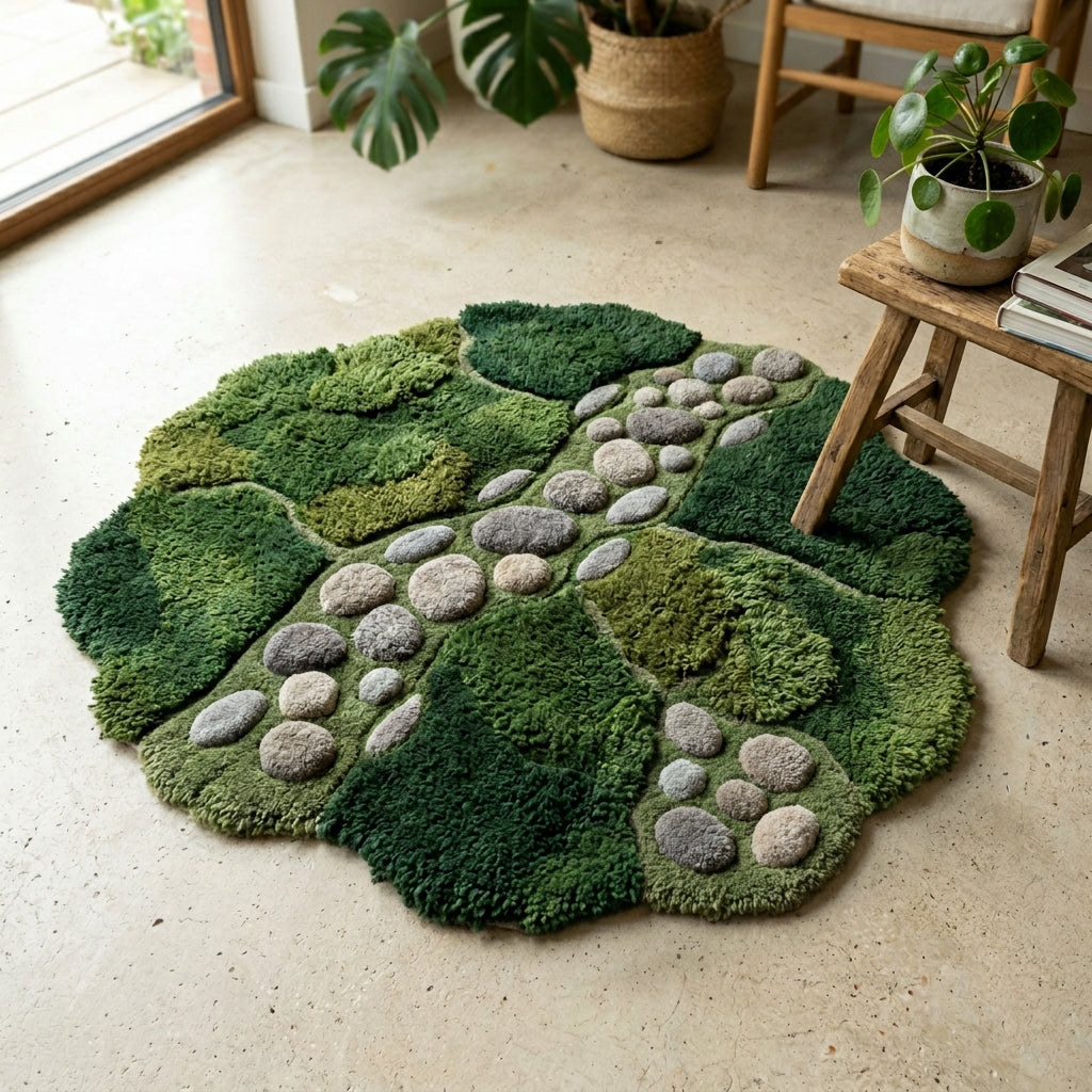 Mossbank — Pebble & Moss Shaggy Island Rug — Hero / room / overview