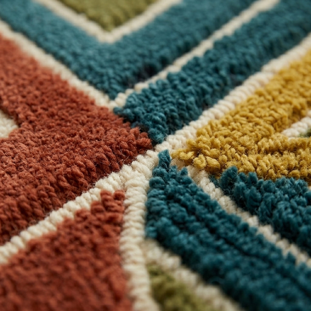Arcadia — Terracotta & Teal Minimal Arch Rug — Macro / tufting close-up