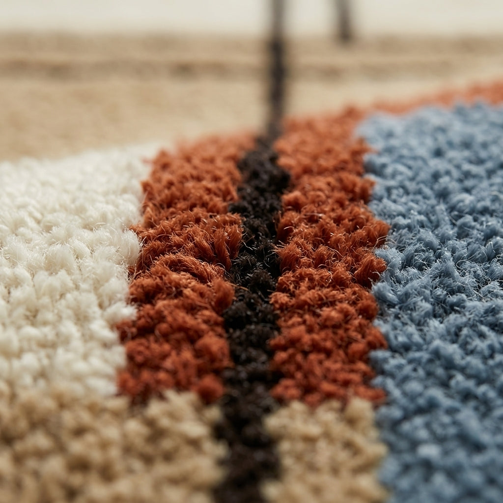 Olive Grid — Bauhaus Block Rug — Macro / tufting close-up