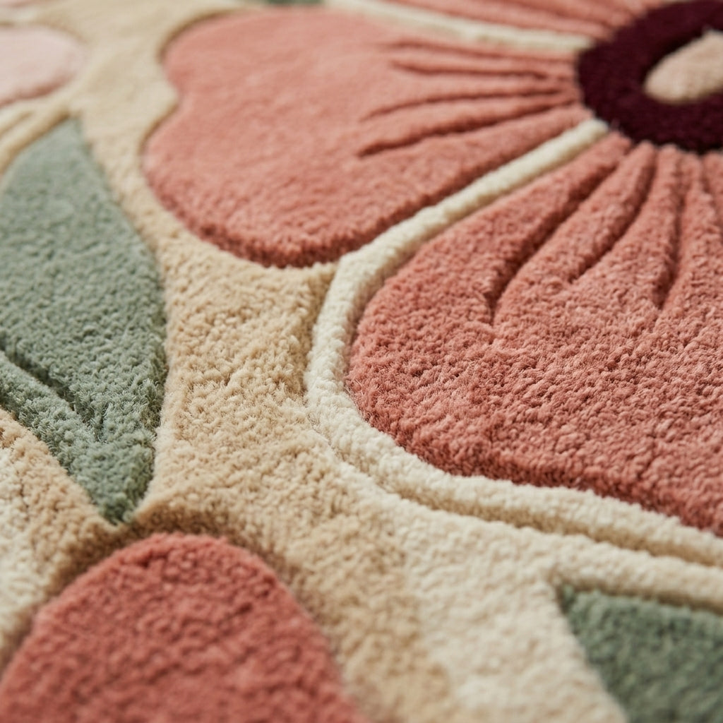 Blush Field — Floral Relief Rug — Macro / tufting close-up