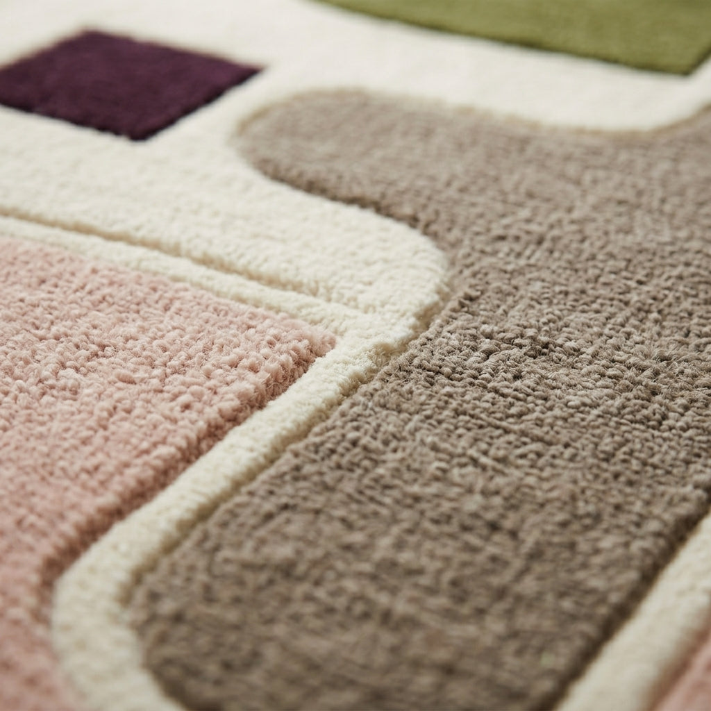 Olive & Blush Balance Rug — Macro / tufting close-up