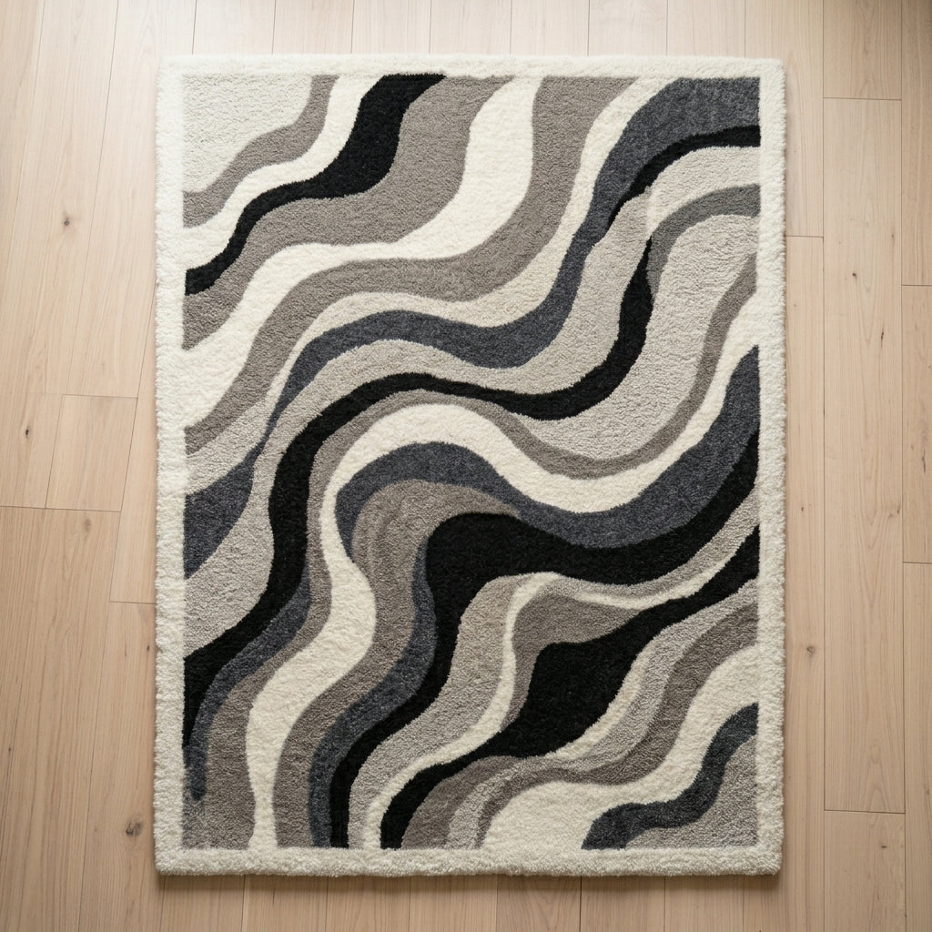 Monochrome Contour Waves Rug — Hero / room / overview