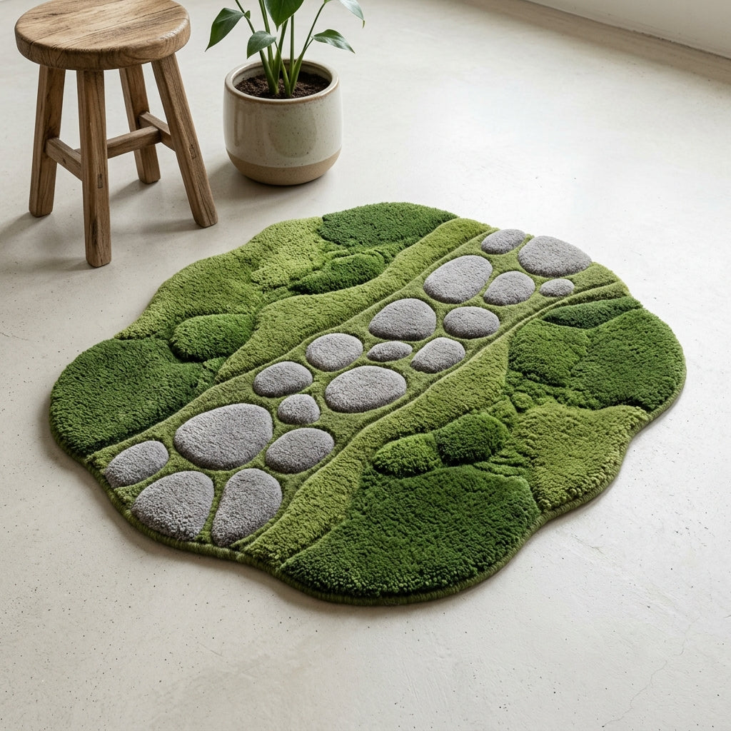 Stillwater Compact — Moss & Pebble Path Rug — Hero / room / overview