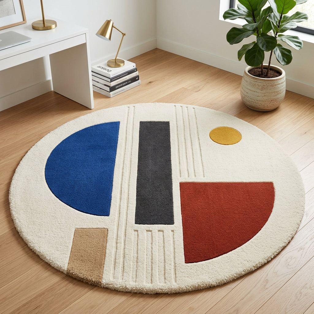 Round Bauhaus Blocks Rug — Hero / room / overview