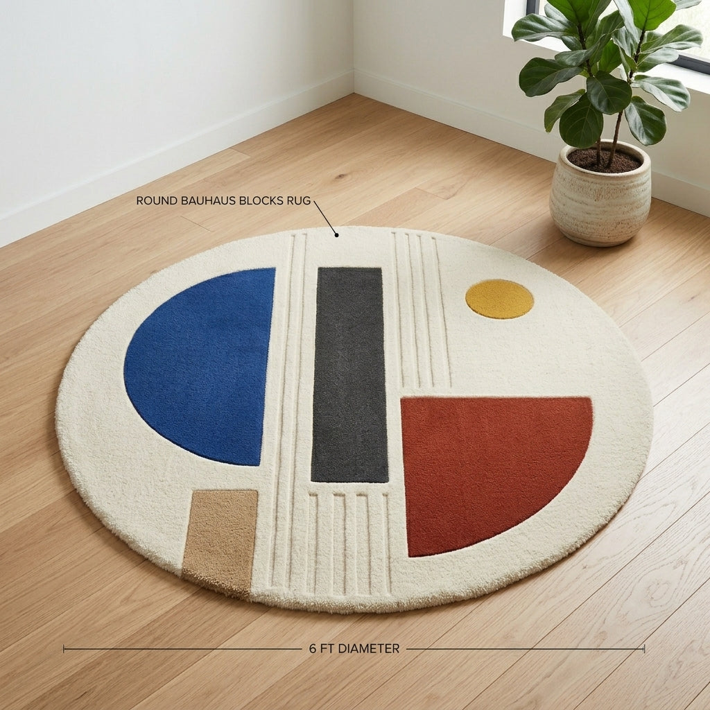 Round Bauhaus Blocks Rug — Hero / room / overview