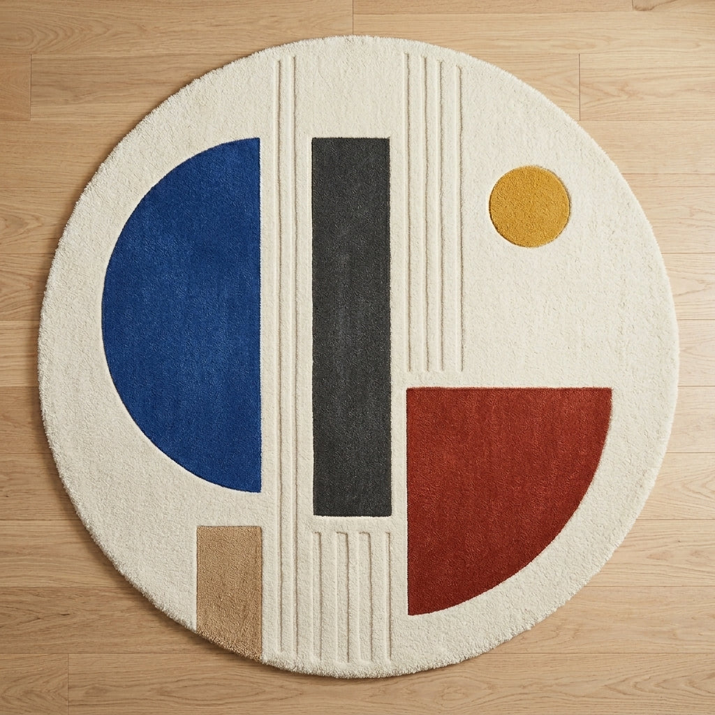 Round Bauhaus Blocks Rug — Hero / room / overview