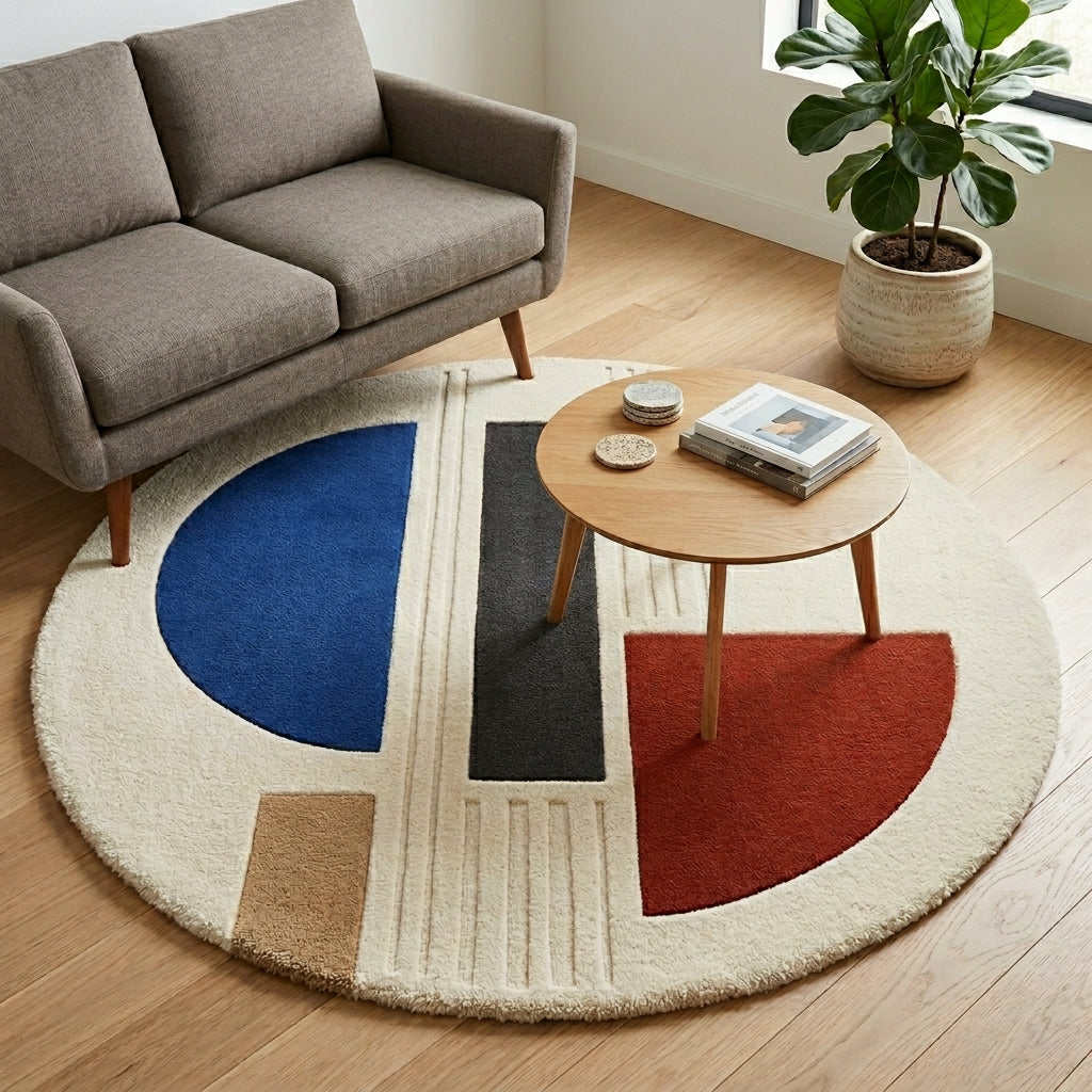 Round Bauhaus Blocks Rug — Hero / room / overview
