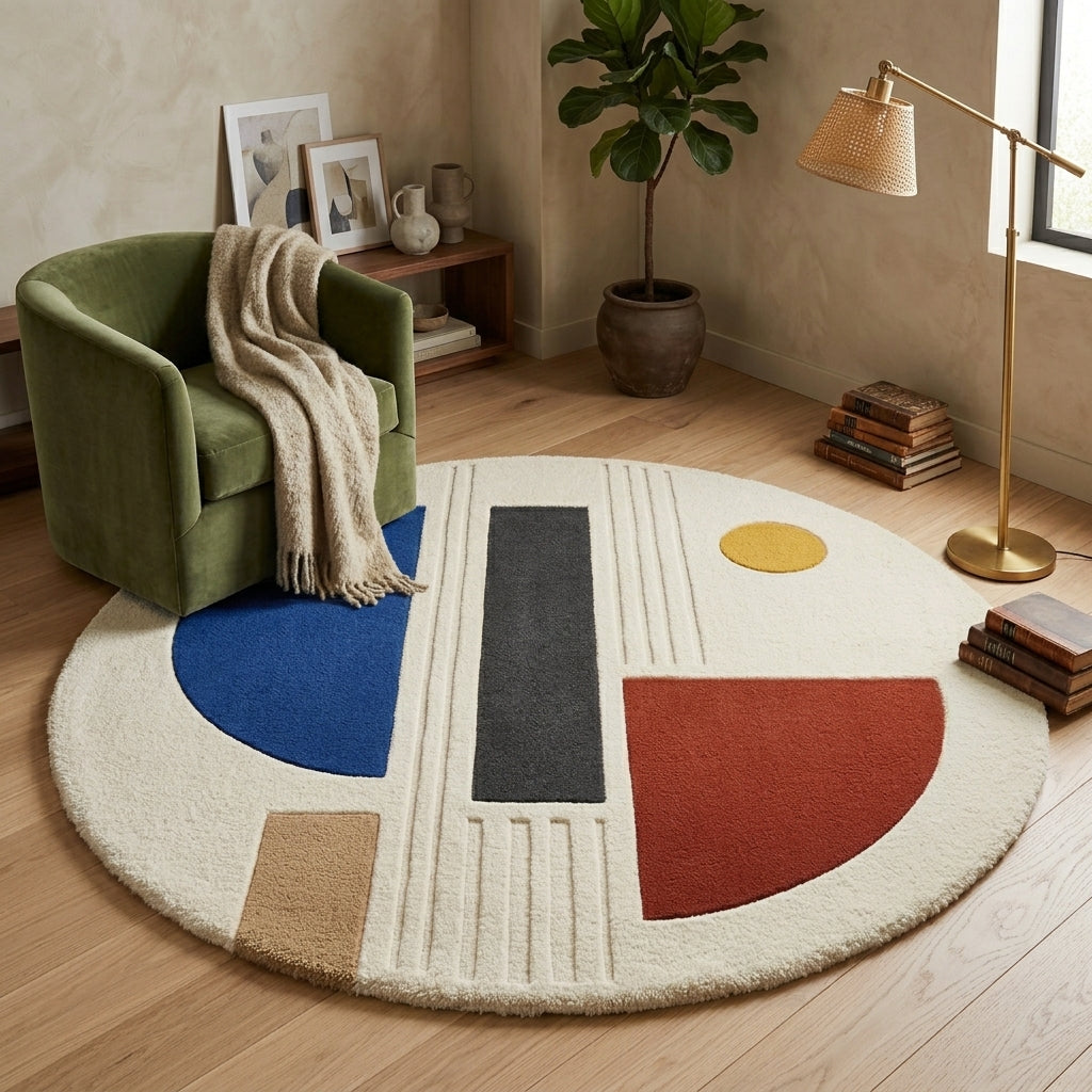 Round Bauhaus Blocks Rug — Hero / room / overview