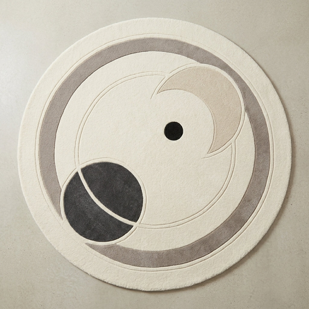 Monochrome Orbit — Round Rug — Hero / room / overview