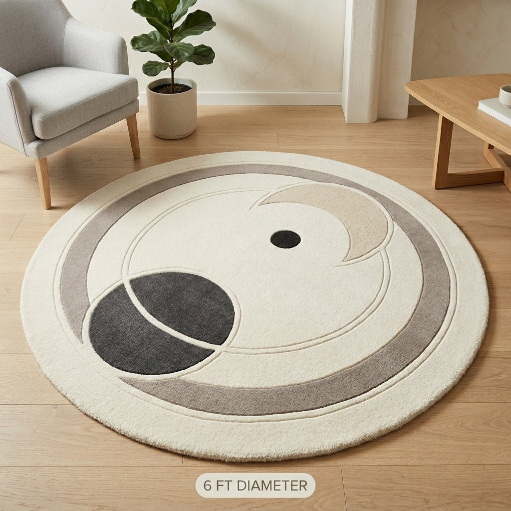 Monochrome Orbit — Round Rug — Hero / room / overview