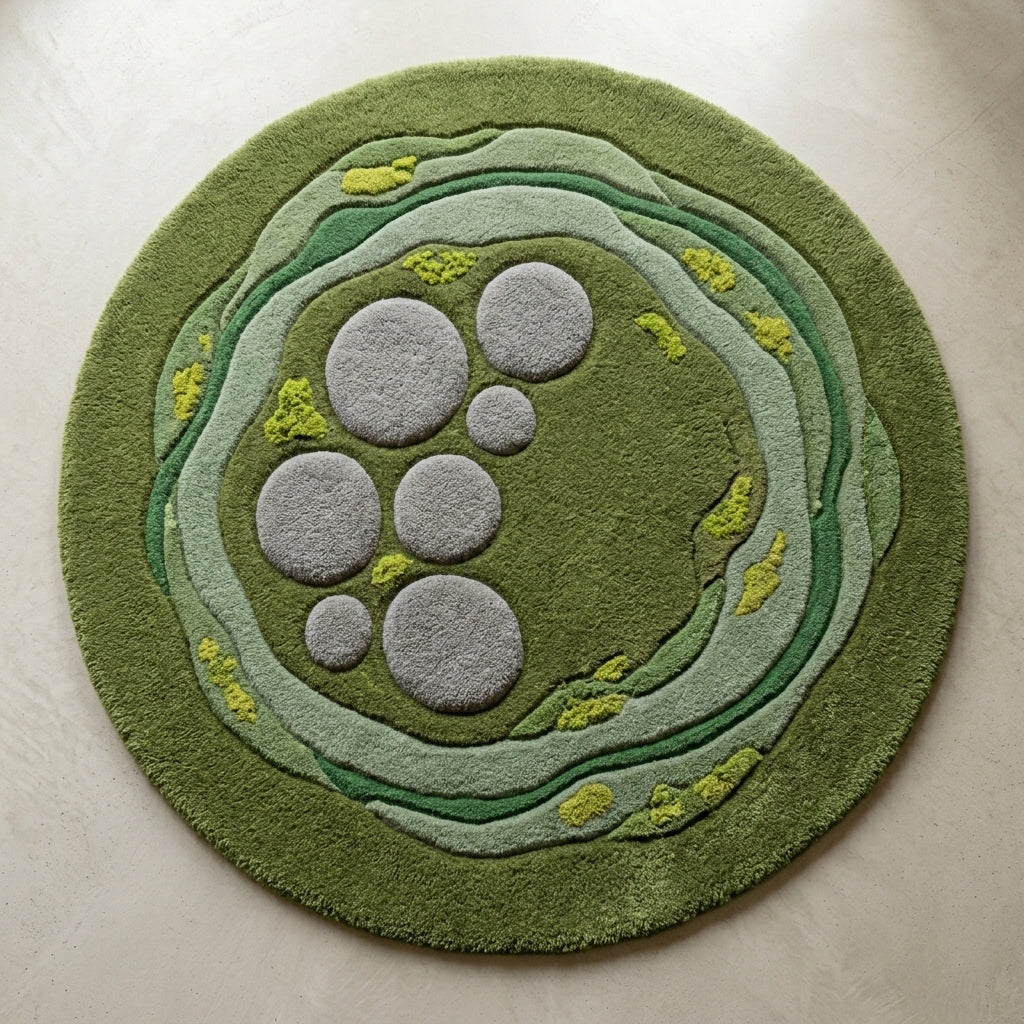 Moss Pool — Round Pebble Rug — Hero / room / overview