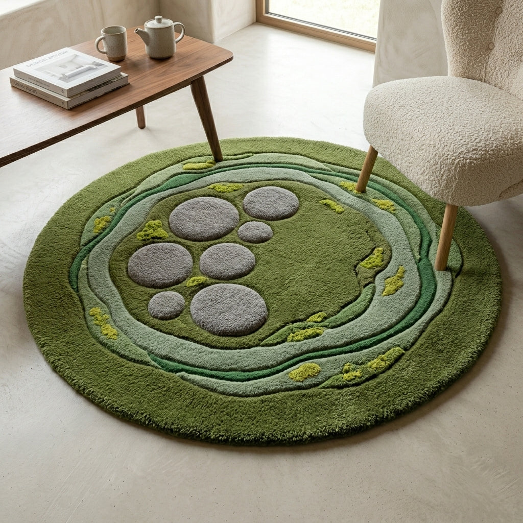 Moss Pool — Round Pebble Rug — Hero / room / overview