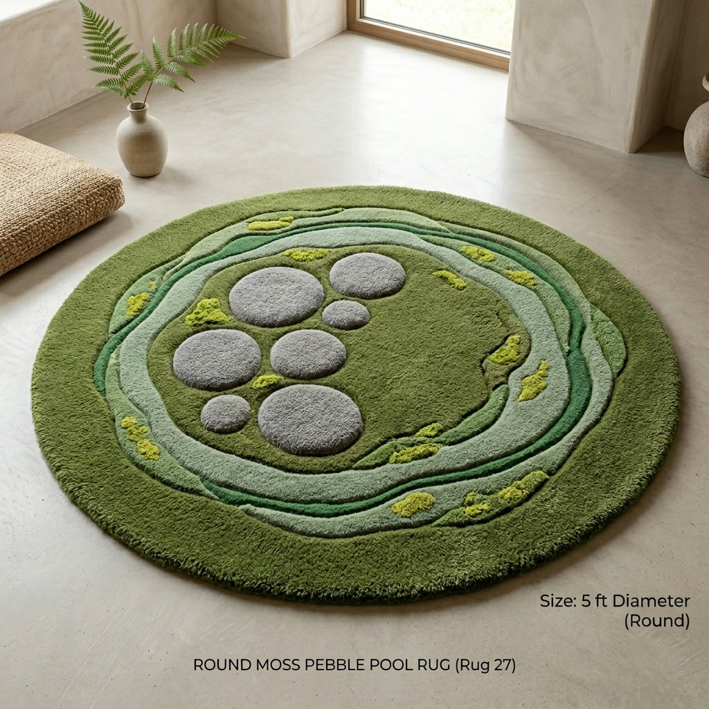 Moss Pool — Round Pebble Rug — Hero / room / overview
