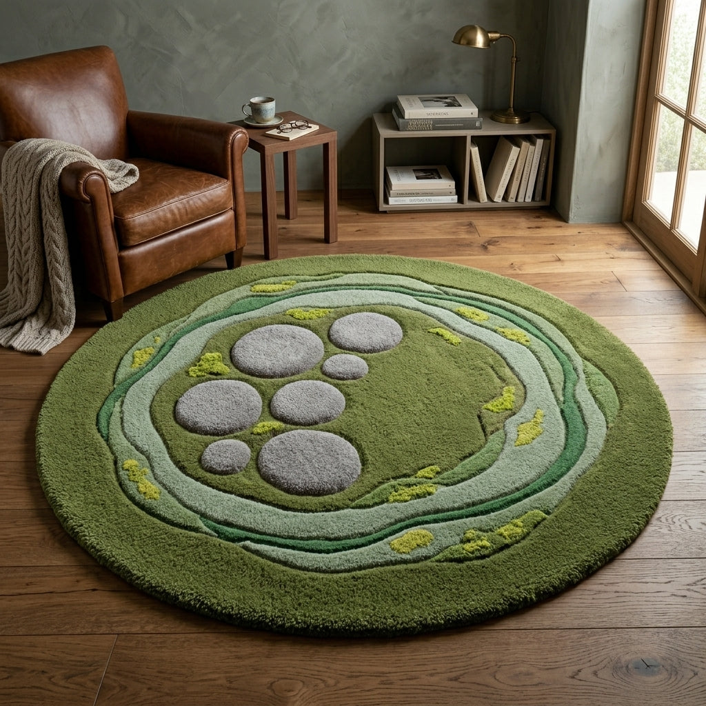 Moss Pool — Round Pebble Rug — Hero / room / overview