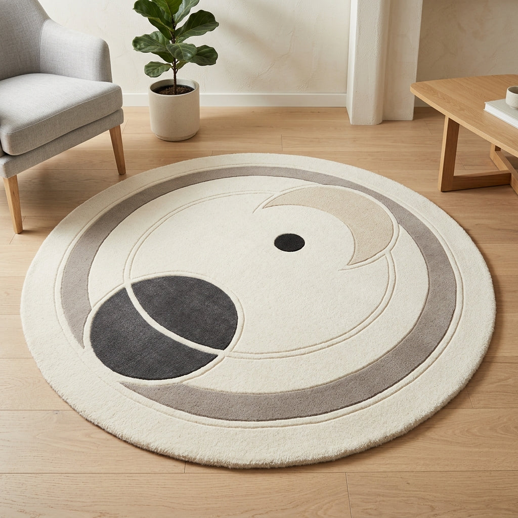 Monochrome Orbit — Round Rug — Hero / room / overview