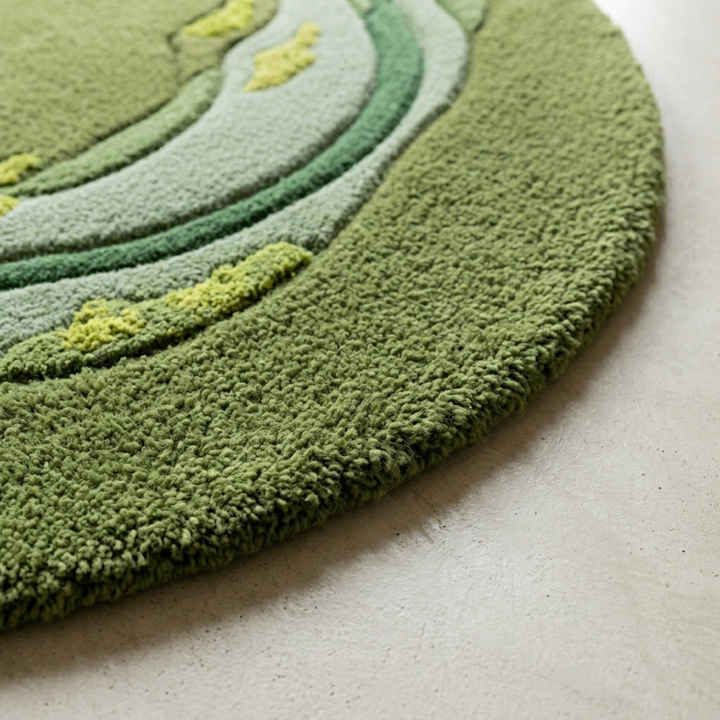 Moss Pool — Round Pebble Rug — Edge binding detail