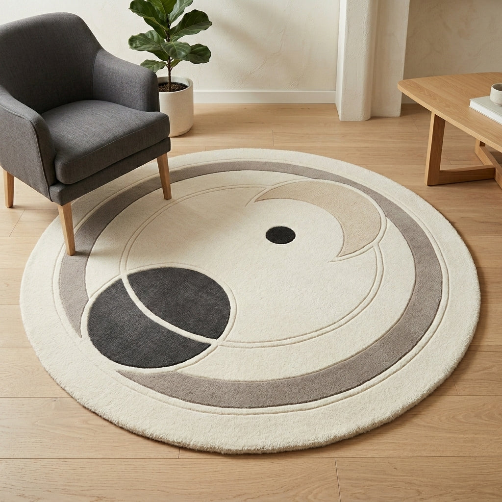 Monochrome Orbit — Round Rug — Hero / room / overview