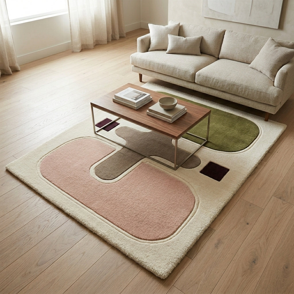 Olive & Blush Balance Rug — Hero / room / overview