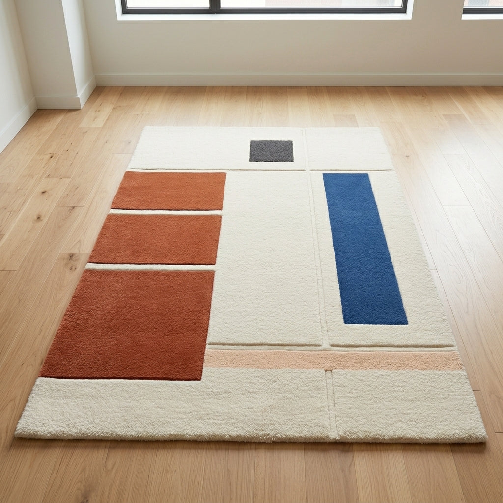 Clay & Cobalt Stack Rug — Hero / room / overview