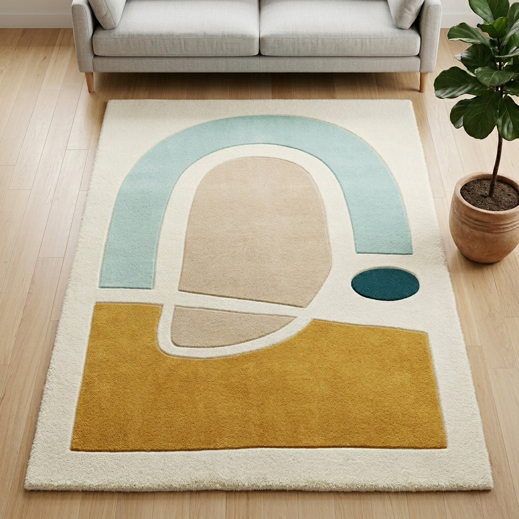 Mustard & Aqua Drift Rug — Hero / room / overview