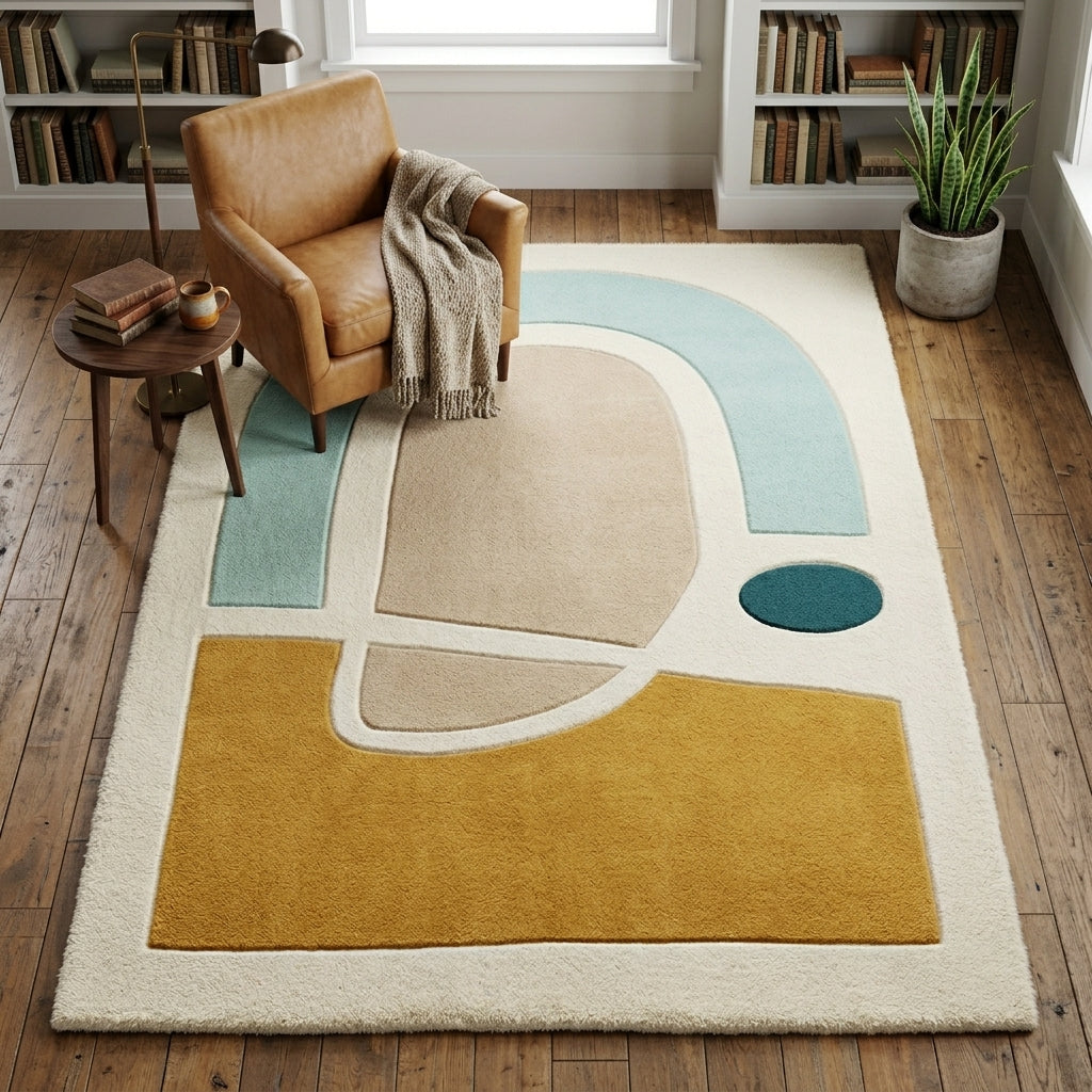 Mustard & Aqua Drift Rug — Hero / room / overview