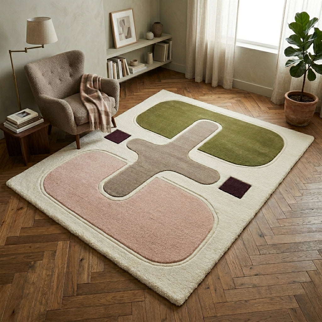 Olive & Blush Balance Rug — Hero / room / overview