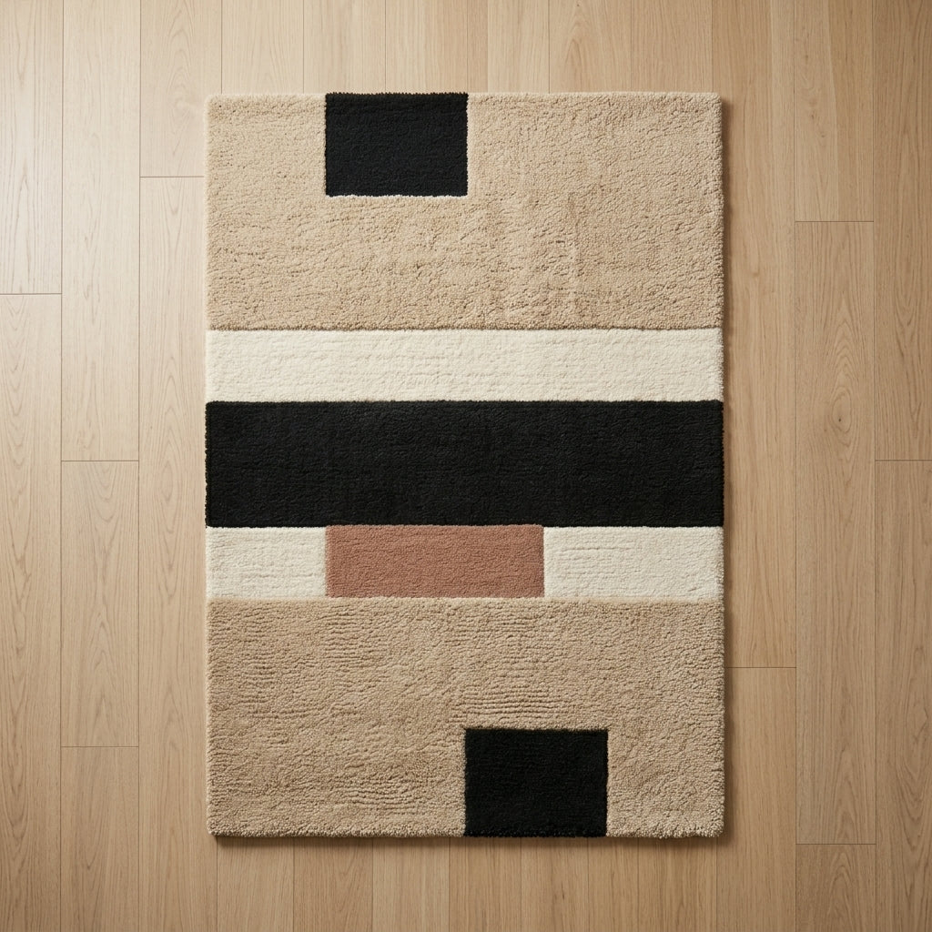 River Blocks — Sand & Black Rug — Hero / room / overview