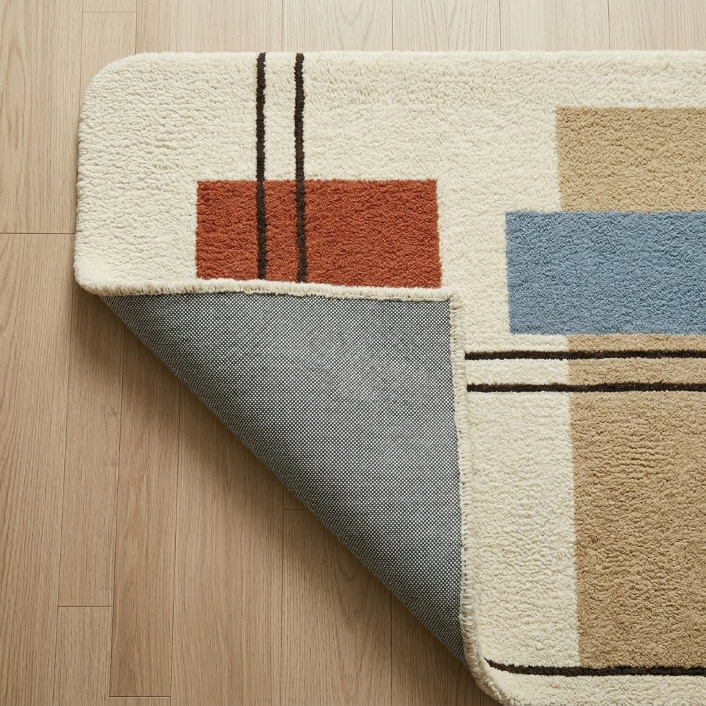 Olive Grid — Bauhaus Block Rug — Backing detail