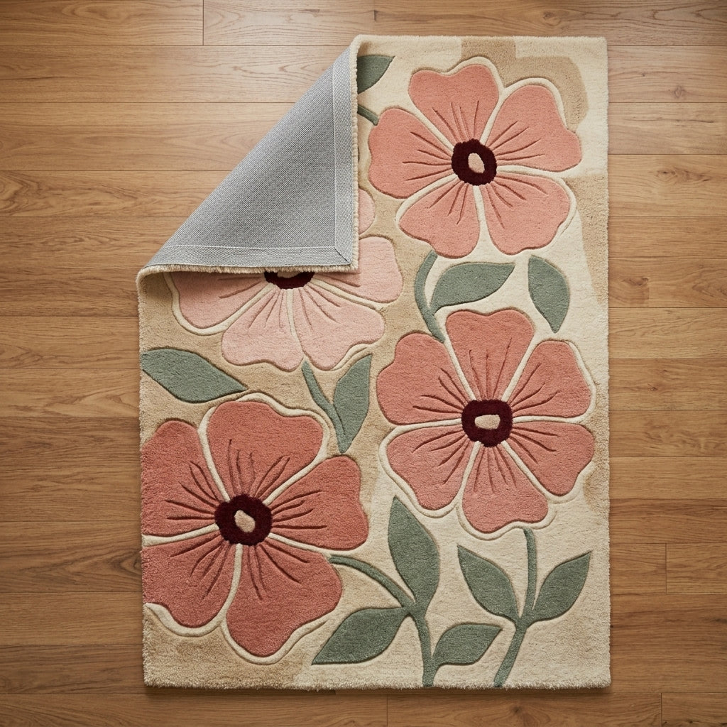 Blush Field — Floral Relief Rug — Backing detail