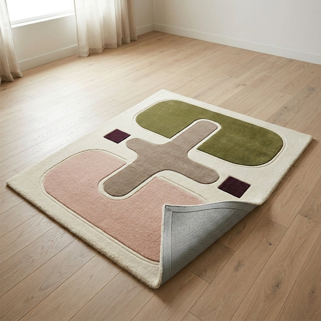 Olive & Blush Balance Rug — Backing detail