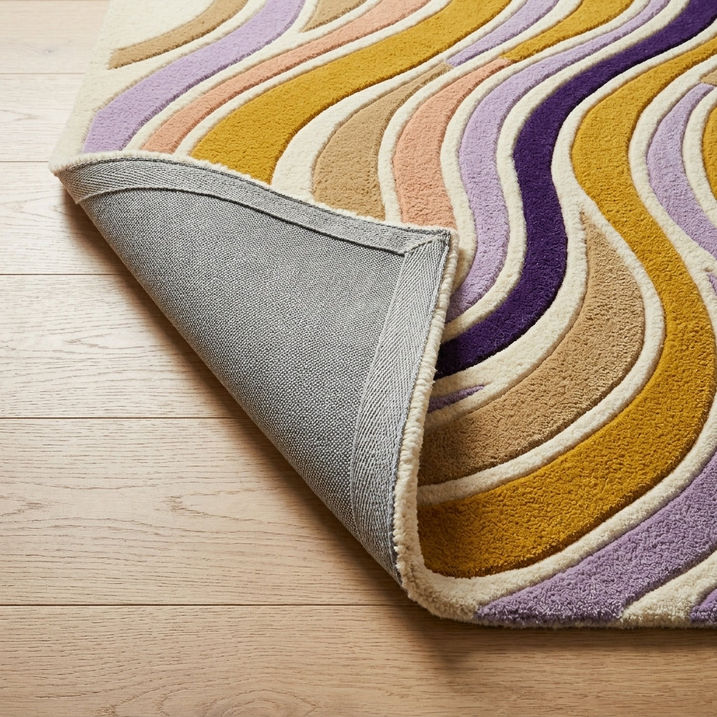 Lavender & Mustard Contour Waves Rug — Backing detail
