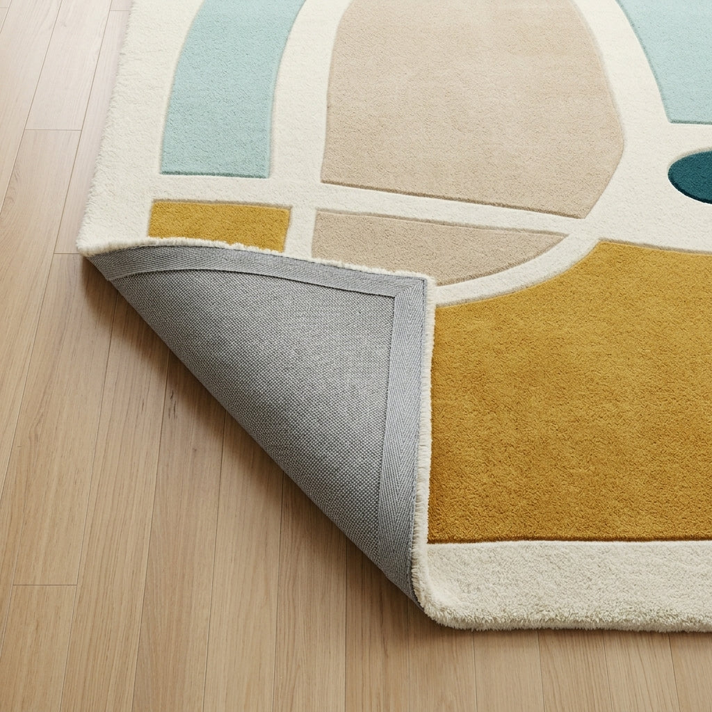 Mustard & Aqua Drift Rug — Backing detail