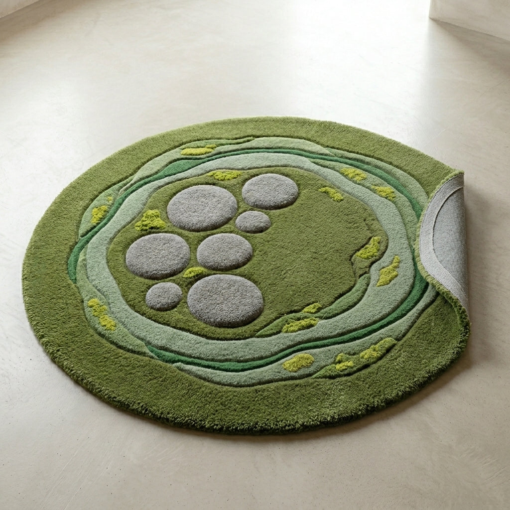 Moss Pool — Round Pebble Rug — Backing detail