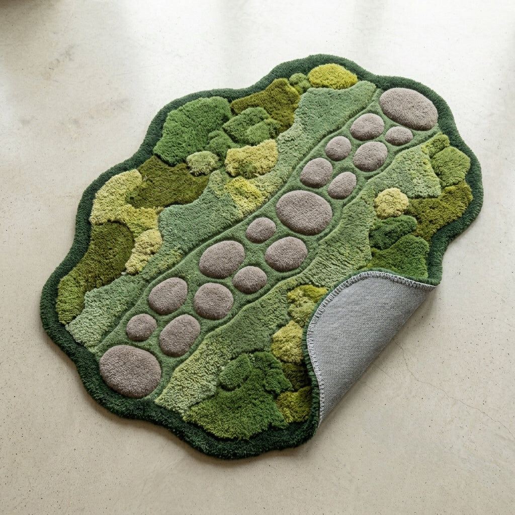 Stillwater — Moss & Pebble Structured Path Rug — Backing detail