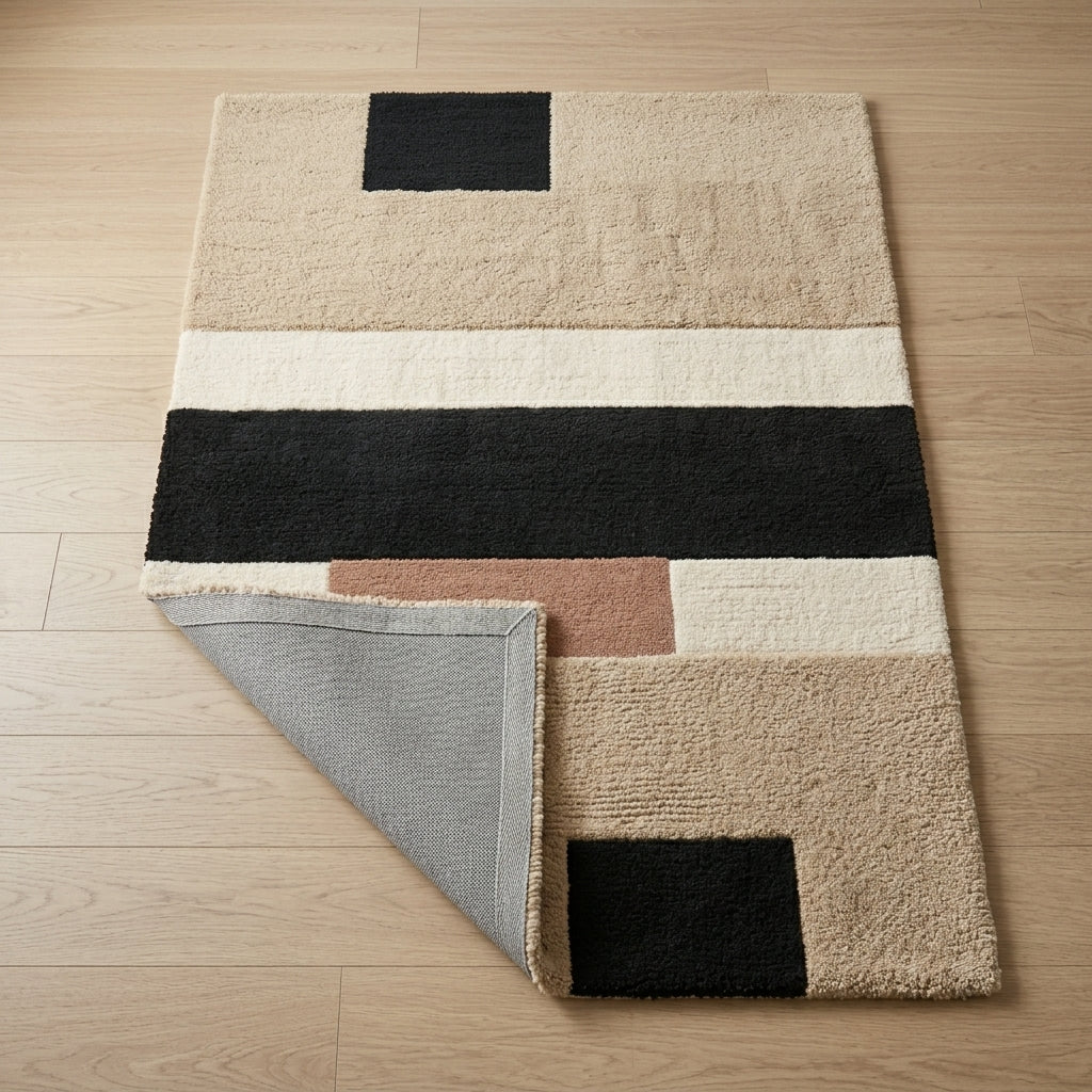 River Blocks — Sand & Black Rug — Backing detail