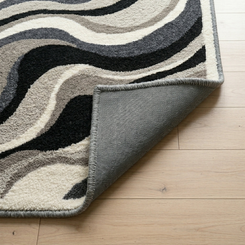 Monochrome Contour Waves Rug — Backing detail