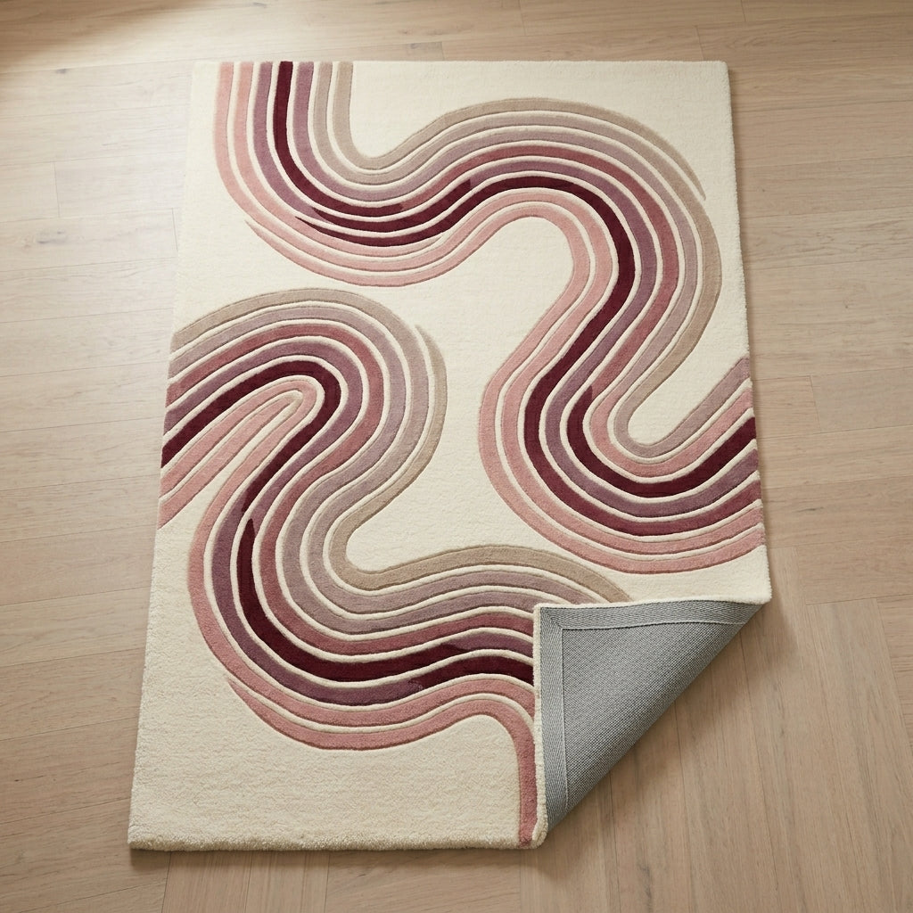 Blush & Wine Contour Waves Rug — Backing detail