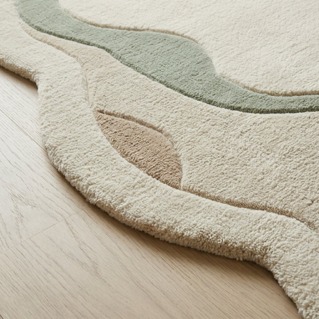 Cloudfield — Ivory & Sage Soft Rug — Carved pile detail