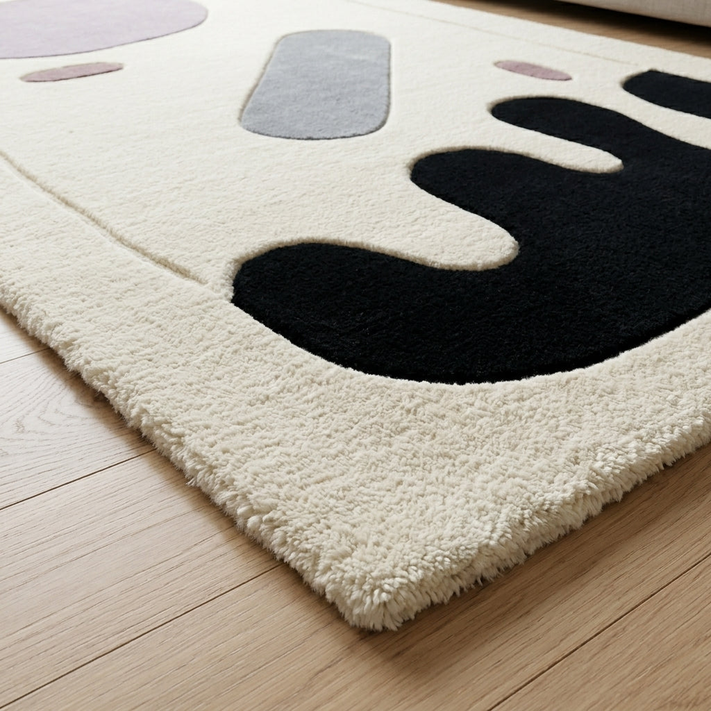 Ink & Lilac Cutout Rug — Edge binding detail