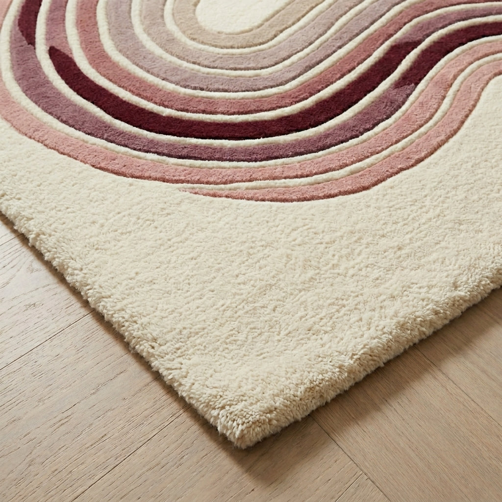 Blush & Wine Contour Waves Rug — Carved pile detail