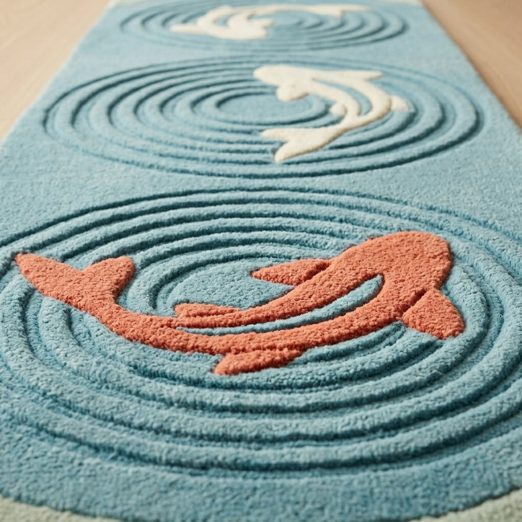 Koi Ripple — Minimal Hallway Runner — Carved pile detail