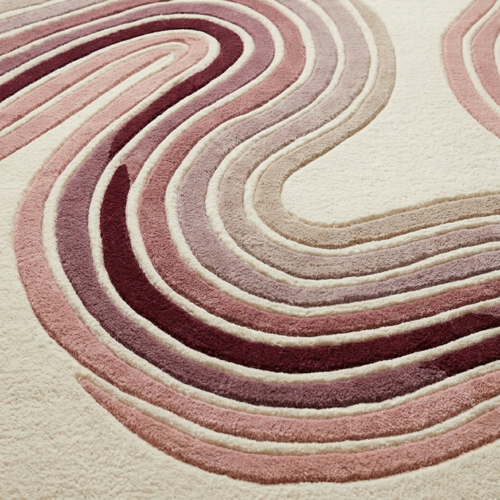 Blush & Wine Contour Waves Rug — Carved pile detail